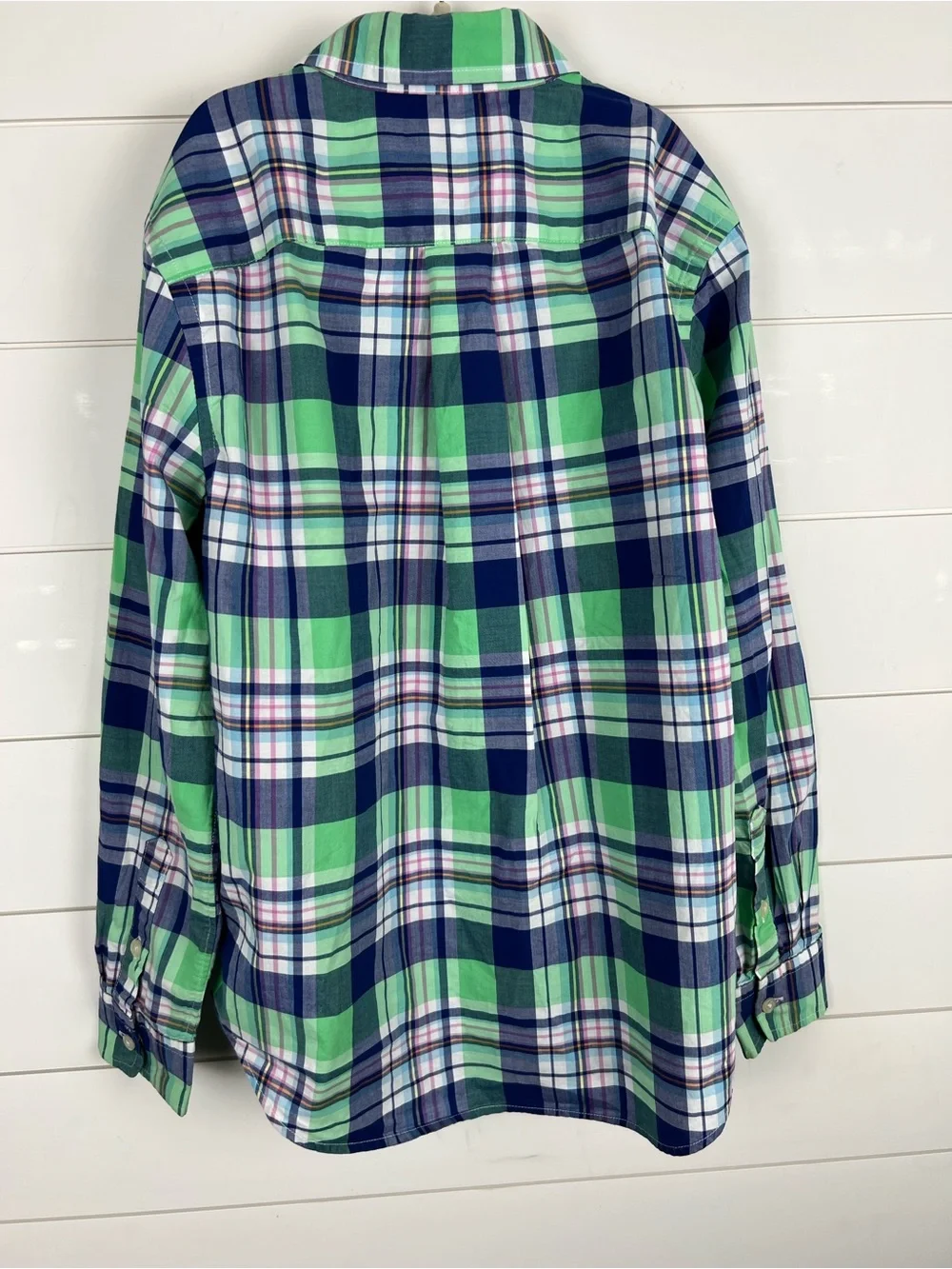 Ralph Lauren Button Down Shirt Boys Medium 10-12 Green Blue Plaid